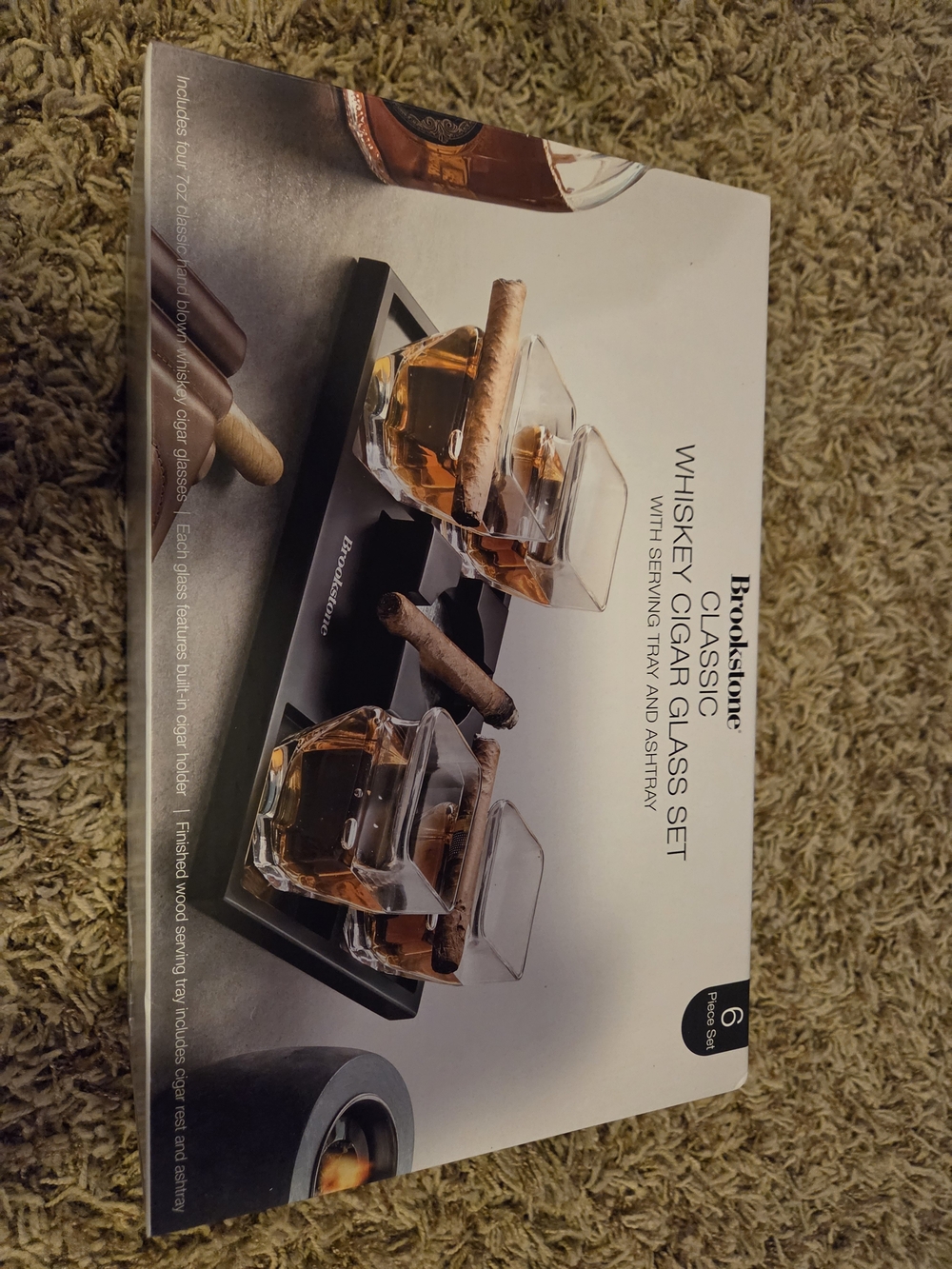 Brookstone Amber Whiskey & Black Tray Cigar Glass Set